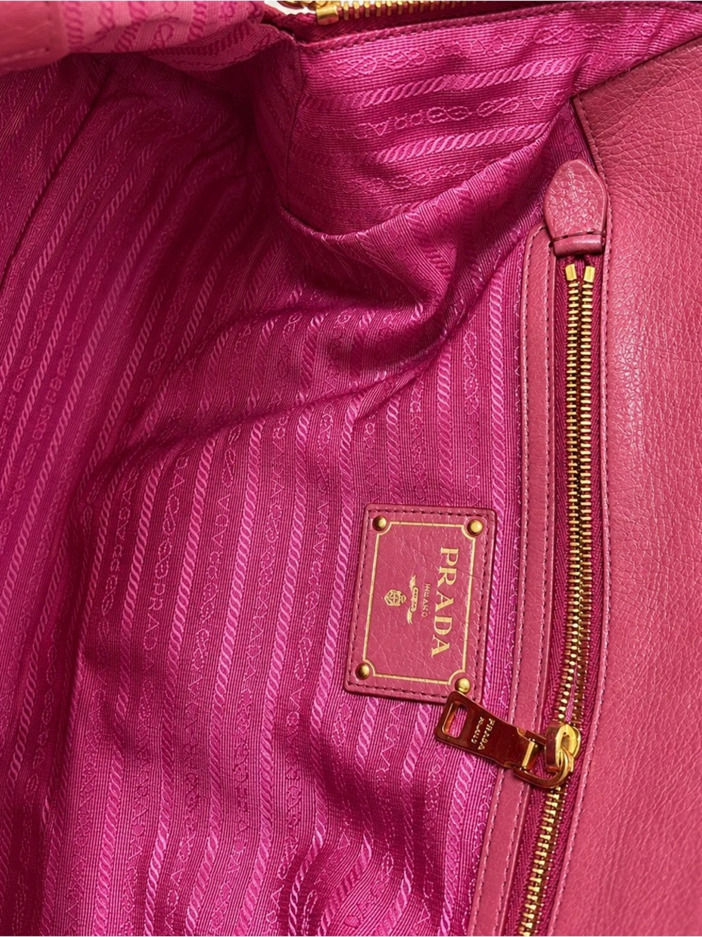 Prada Vitello Shine Leather Satchel Antique Pink Shoulder Handbag - Picture 11 of 15
